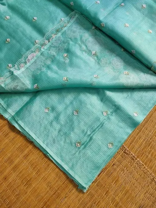Ethereal Grace: Intricately Embroidered Kota Doria Saree